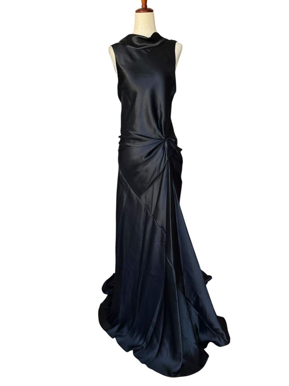 Leon Max Limited Ed Black Sleeveless Evening Formal Gown Dress w/Train Y2K 90s